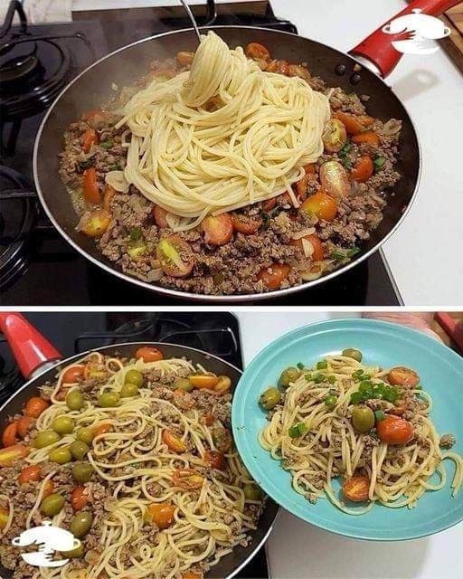 macarrão na manteiga com carne moída