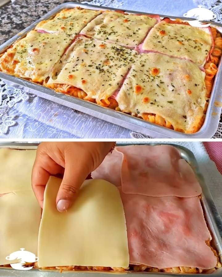 Macarrão de forno com queijo e presunto