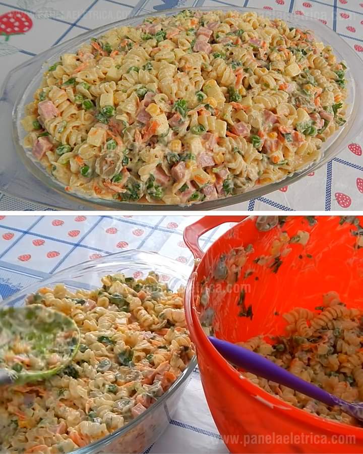 Salada de macarrão com frios e ervilha